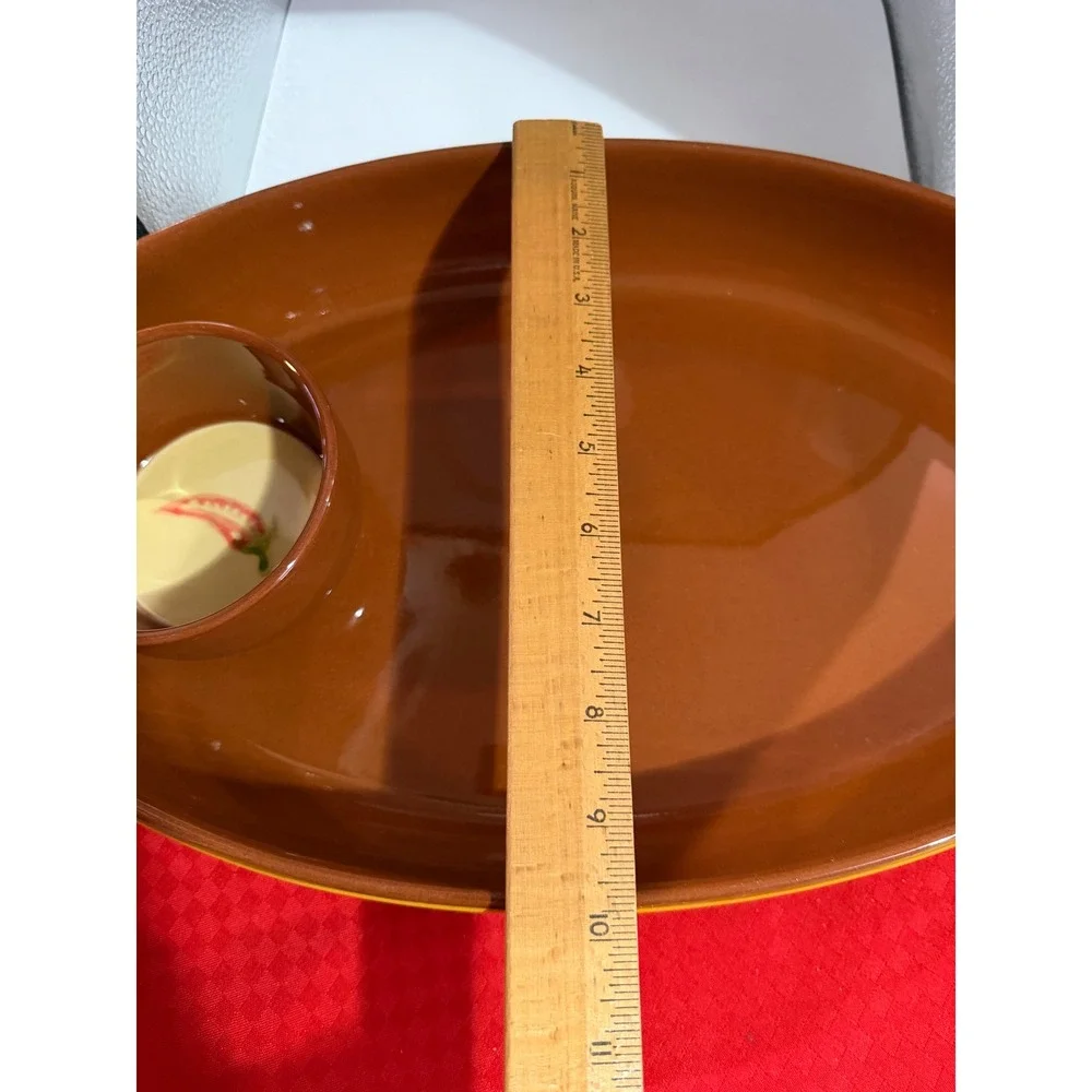 Sur La Table Ceramic Chip and‎ Dip Platter Portugal Brown Striped Chili Pepper